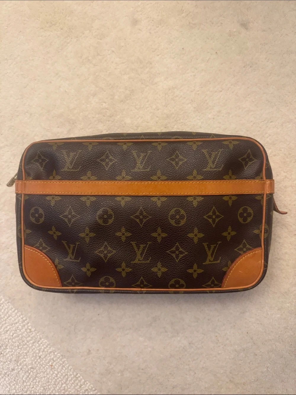 Louis Vuitton Monogram Canvas Clutch or Toiletry Bag in Brown and Tan